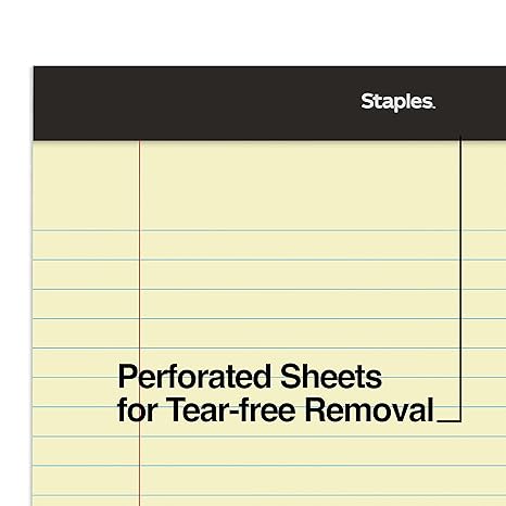Staples Notepads, 8.5 x 11.75 Inch, Wide Ruled Legal Pads, Writing Pad for Home, Office, School, 12-Pack, Yellow Paper