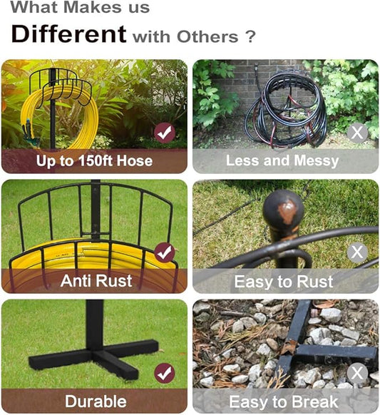 Freestanding Garden Hose Holder Hanger, Heavy Duty Metal Water Hose Storage Stand Rack