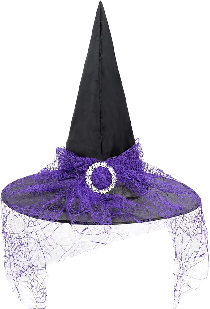 American Trends Halloween Witch Hat for Women Steeple Lace Halloween Costume Accessory for Party