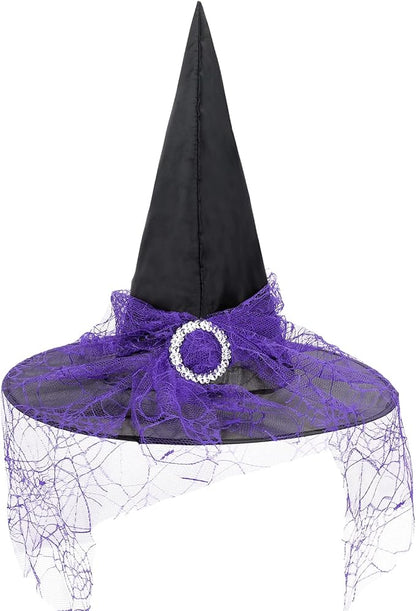 American Trends Halloween Witch Hat for Women Steeple Lace Halloween Costume Accessory for Party