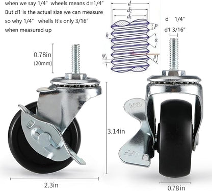 Wire Shelf Caster Wheels - Set of 4 Wire Shelving Shelf Casters for 0.75" Post Shelvings,Wire Shelving Rack Wheels,Shelves Wheels for 34 Inches Post,Metal Shelves Wheels,Wire Rack Casters