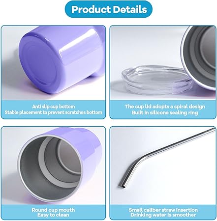 Mini Tumbler Shot Glass with Straw and Lid, 5oz Cute Insulated Shot Cups Stainless Steel for Espresso Coffee Spirits, Wedding, Party,Camping,Outdoor,Carnival,Oktoberfest Water Beer Cups (light purple)