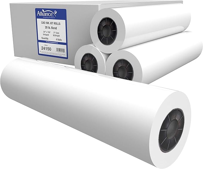 Alliance Wide Format Paper 24" x 150' CAD Bond Rolls (20lb  4 Rolls, 24 In x 150 Ft  2" Core)