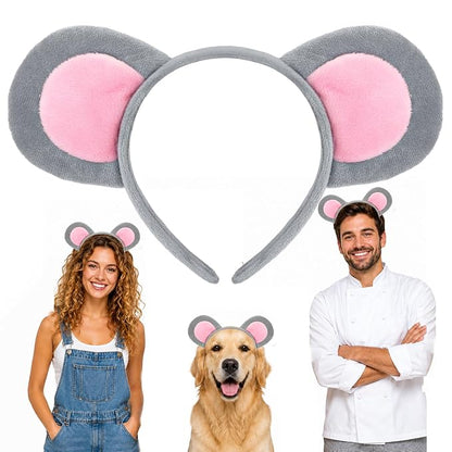 Halloween Mouse Ears Headband, Grey Mouse Ears Animal Halloween Costume Accessories Adult Women, Rat Ears Headband Dress Up