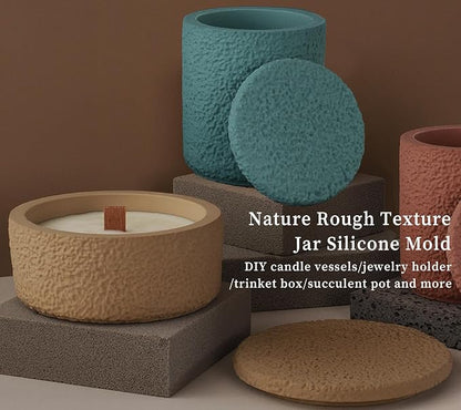 (1 Pack, White) Wehous Jar Silicone Molds, Candle Vessels Mold with Nature Rough Texture, Box Silicone Mold Storage Epoxy Resin Casting Mould for Resin Concrete Craft Jewelry Holder Trinket Candy Container Home Decor