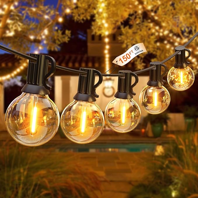 DAMAING Outdoor String Lights 150 FT Patio Lights String with 75 Dimmable ST38 Plastic LED Bulbs,Vintage Shatterproof Edison String Lights Waterproof for Bistro Balcony Backyard and Gazobos.
