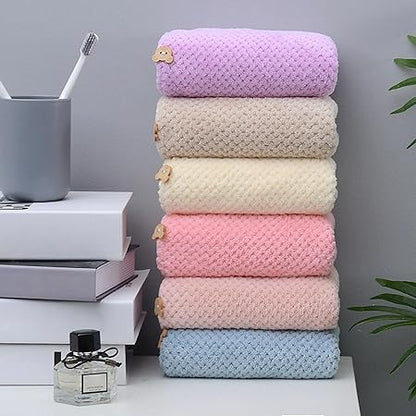 Microfiber Towel for Hair with Bear Button Super Absorbent Hair Towel Fast Hair Drying Towel Turban Wrap 9.84 Inch X 25.5 Inch Dry Hair Cap for Women Bath Shower Makeup (D)