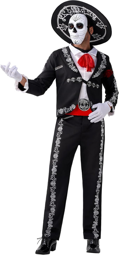 Spooktacular Creations Men's Day of the Dead Costume Mariachi Senor Costume Set Halloween Dress Up Party, Dia de Los Muertos