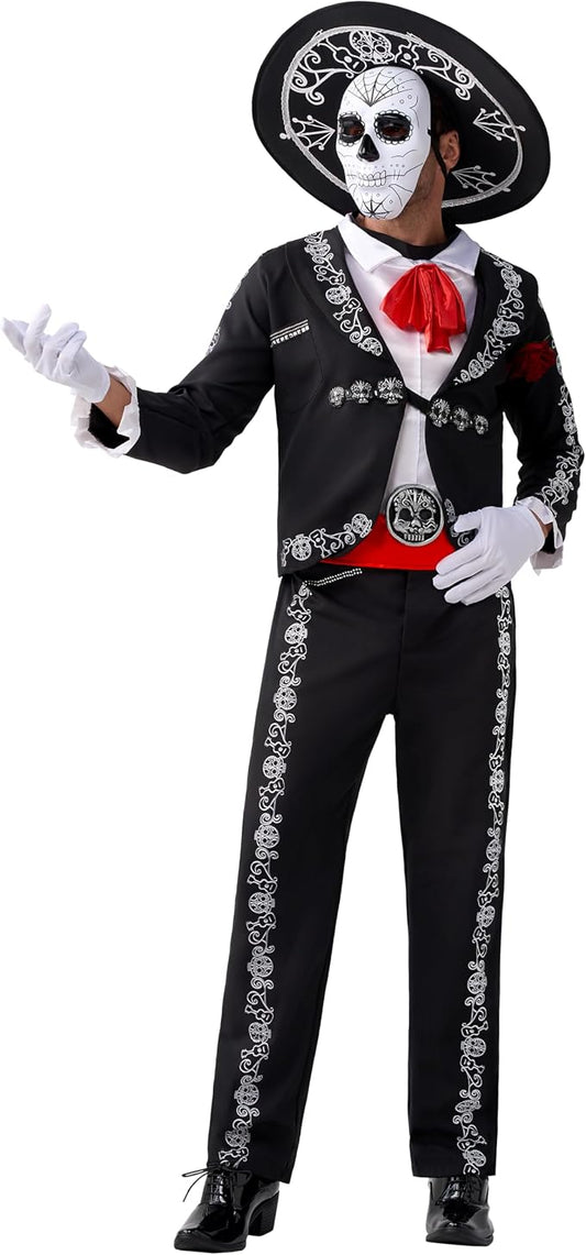 Spooktacular Creations Men's Day of the Dead Costume Mariachi Senor Costume Set Halloween Dress Up Party, Dia de Los Muertos