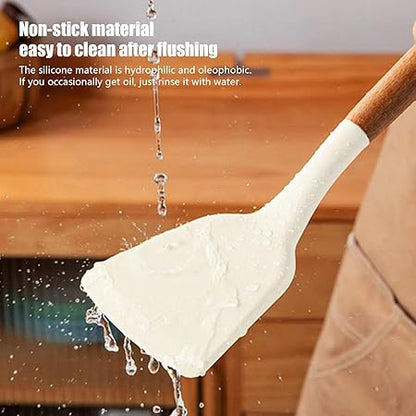 Silicone Soup Ladle - Silicone Spatula, Spatula Wood Handle  Silicone Cooking Utensils Heat Resistant, Non-stick Kitchen Spatula Slotted Turner, Kitchen Utensil Spatula for Baking Mixing Grilling