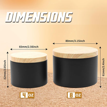 12 Pack Candle Jars, 6pcs 8oz + 6pcs 4oz Candle Tins with Metal Wood-Grain Printing Lids, Empty Candle Jars for Making Candles Bulk Candle Containers - Black