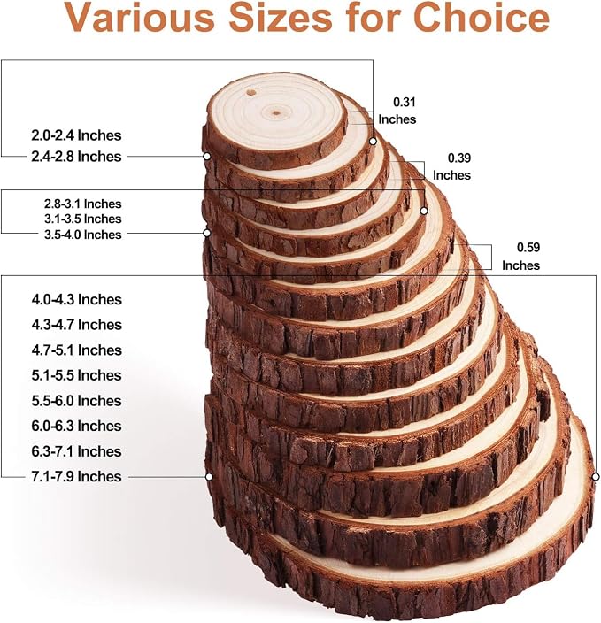 Fuyit Unfinished Wood Slices with Hole, Drilled Wooden Circle for Crafts 30pcs 2.4-2.8 inch Slices, Natural Original Barks, Christmas Ornaments, Hanging Home Decor, DIY Painting & Lettering Projects