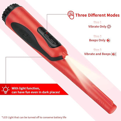 5M Waterproof Metal Detector with Adjustable LED Light, 3 Detection Modes (Sound, Vibration, Sound  Vibration) for Outdoor Treasure Hunting and Professional Use