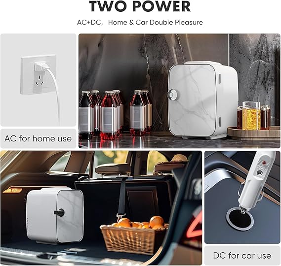 Sweetcrispy Mini Portable Small Refrigerator 4L6 Can Cooler  Warmer Compact Fridge for Skincare, Marble Ivory