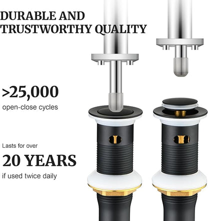 Pop up Sink Drain Stopper for Bathroom Vessel Vanity Sink Art Basin Matte Black, Small Cap with Overflow, Metal Pop-up Drain Strainer with Detachable Basket Stopper