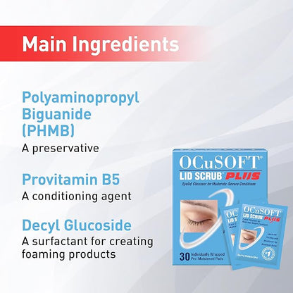 OCuSOFT Lid Scrub PLUS 35 - Pre-Moistened Leave-On Eyelid Wipes for Moderate to Severe Conditions - Moisturizing Eyelid Cleanser for Maximum Relief - 35 Count