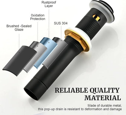 Pop up Sink Drain Stopper for Bathroom Vessel Vanity Sink Art Basin Matte Black, Small Cap with Overflow, Metal Pop-up Drain Strainer with Detachable Basket Stopper