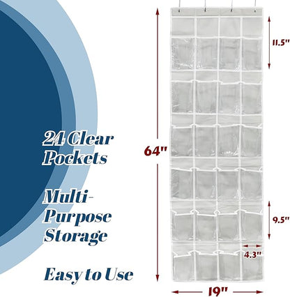 Simple Houseware 24 Pockets - Crystal Clear Over The Door Hanging Shoe Organizer, Gray (64'' x 19'')