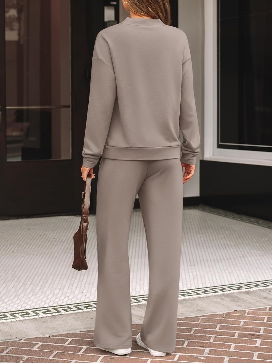 LILLUSORY Womens Two Piece Lounge Sets Mock Turtleneck Tops Wide Leg Drawstring Pants Sweatsuit with Pockets.