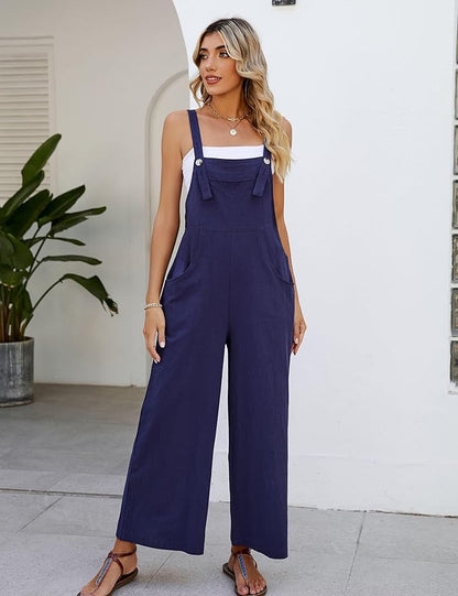 COZYPOIN Women's Cotton Bib Overalls Wide Leg Loose Fit Jumpsuit Baggy Fashion Sleeveless Rompers