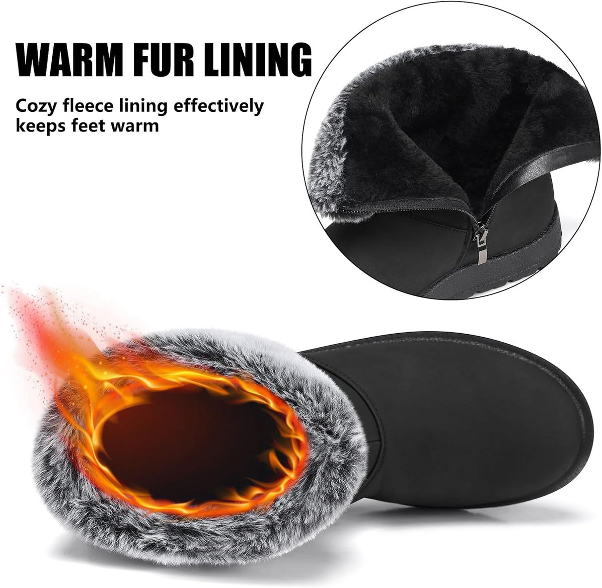 TEMOFON Women Winter Boots Waterproof: Fur Lined Ankle Booties, Wide Width Snow Boots, Warm Comfy, Walking Soft Winter Shoes Size 5-11