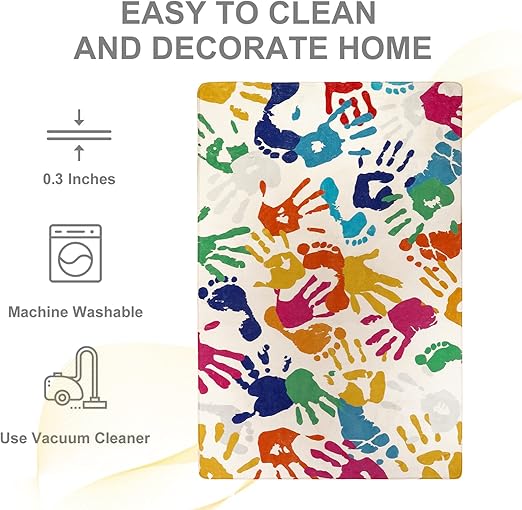 STARUIA Large Kids Rug for Playroom, 8'x10' Handprints and Footprints Colorful Rug for Classroom, Non-Slip Washable Rug for Nursery, Soft Throw Carpet Indoor Playmat for Kids Room Dorm Bedroom