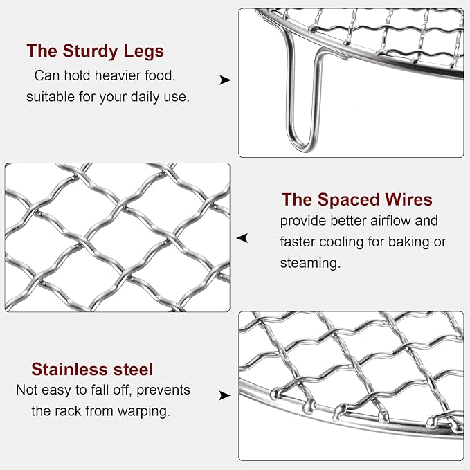 HARFINGTON Round Cooking Rack 11-inch Stainless Steel Cross Wire Barbecue Grill Net with 50mm Legs for Cooking Baking Steaming BBQ