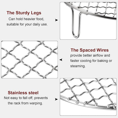 HARFINGTON Round Cooking Rack 11-inch Stainless Steel Cross Wire Barbecue Grill Net with 50mm Legs for Cooking Baking Steaming BBQ