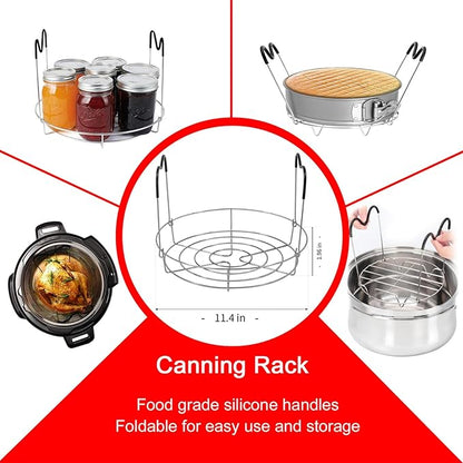 Canning Supplies Starter Kit - 7 Pieces Stainless Steel Canning Set Tools: Steamer Rack,Canning Funnel,Jar Lifter,Wrench, Tongs,Lid LifterBubble Remover Tool, for CannerPot, Beginner (Red)