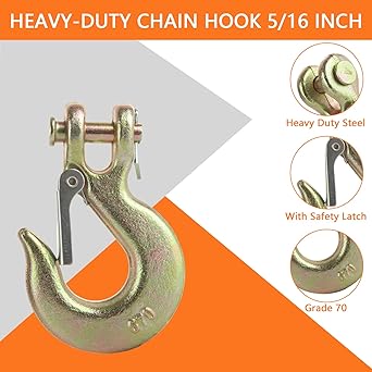 JMIATRY 4 Packs 516 Clevis Slip Hook,516 Inch Chain Hooks 70 Forged Heavy Duty Safety Chain Hook for 8mm Chain, 17500 Lbs Capacity