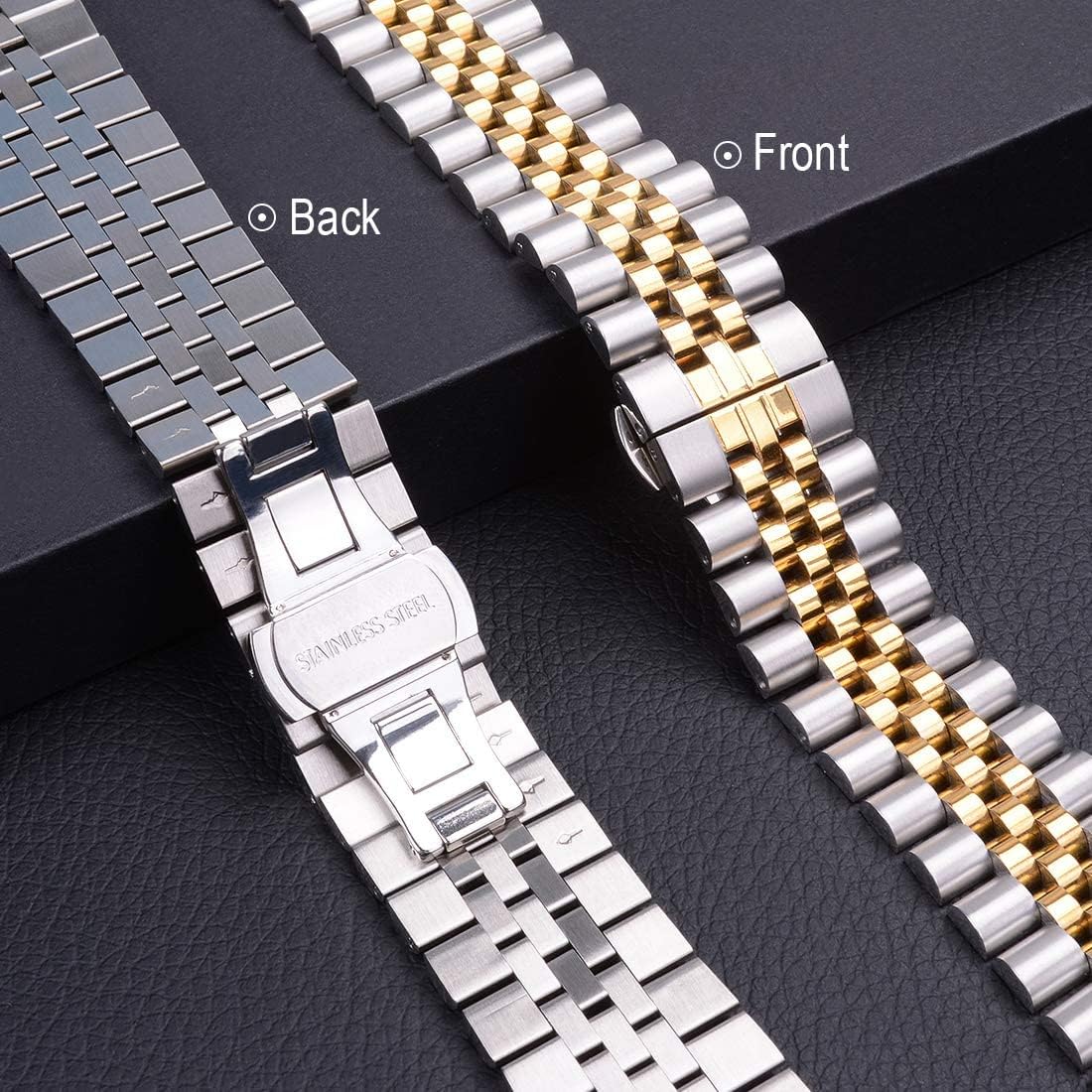 Wolait Compatible with Apple Watch Ultra 3/Ultra 2 Band 49mm 46mm 45mm 44mm 42mm,Stainless Steel Heavy iWatch Band with Butterfly Folding Clasp Link Bracelet for Series 11-1/SE3/2/Men,Silver/Gold