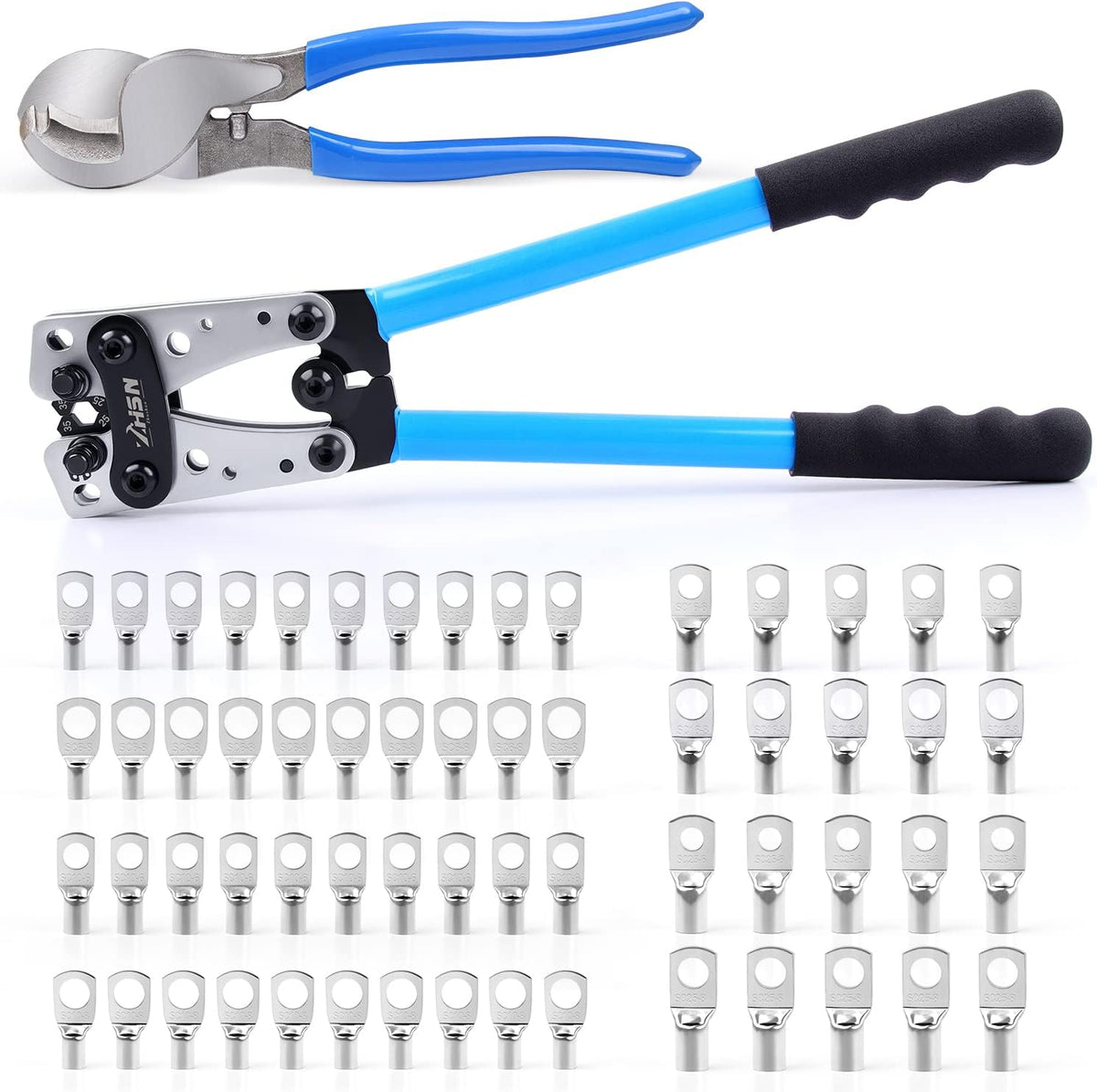 Zhushan Battery Wire Crimper, Battery Cable Lug Crimping Tool 10-1/0 AWG, Heavy Duty Wire Crimper for Battery Terminal