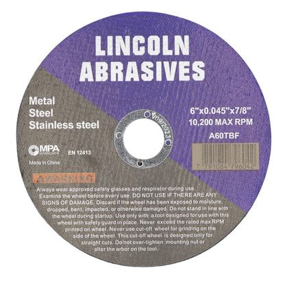 9 Pack 6" Cut-Off Wheels Lincoln Abrasives .045" Metal & Stainless Steel