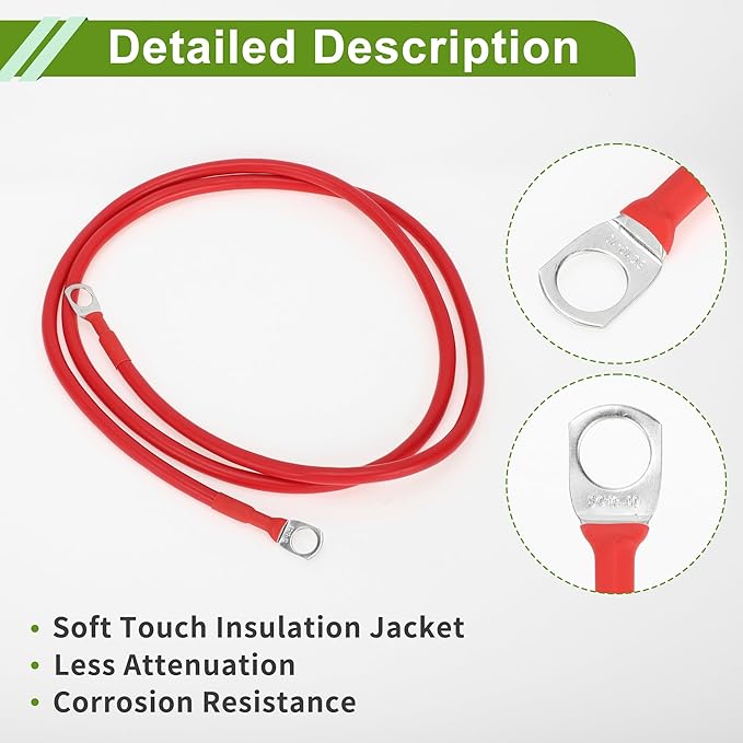 Universal 38" Lug 7 AWG Gauge 4FT Battery Inverter Cable Battery Cable Tinned Copper 1 Pc Red