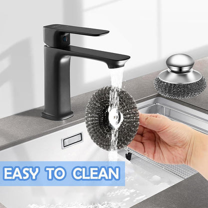 Stainless Steel Kitchen Pot Brush with Handle Wire Ball Cleaning Tools Home Kitchen Dish Washing Accessories (Has Small Dent)