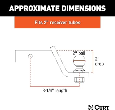 CURT 45036 Trailer Hitch Mount with 2-Inch Ball  Pin, Fits 2-in Receiver, 7,500 lbs, 2" Drop, GLOSS BLACK POWDER COAT