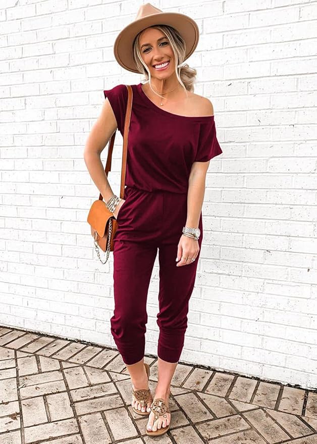 PRETTYGARDEN Jumpsuits for Women 2025 Summer Dressy Off Shoulder Romper Spring Vacation Travel Lounge Outfits Clothes