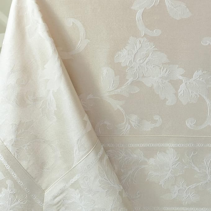 Benson Mills Harmony Scroll Woven Damask Fabric Tablecloth, Everyday, Parties, Special Occasions, Weddings and Holiday Table Cloth (60" X 94" Rectangular, Birch)