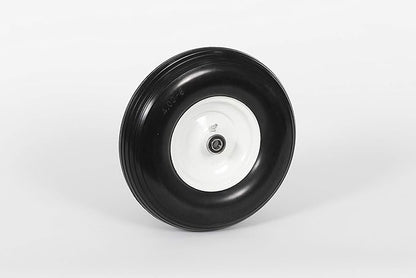 Flat Free Universal Wheelbarrow Replacement Tire | Complete Wheel Assembly | White Rim and Ribbed Tread | 13" Wheel | Adapter Kit Included