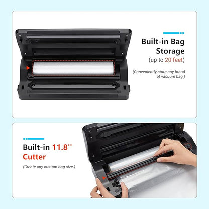 INKBIRD Vacuum Sealer Machine, Food Vacuum Sealers with Roll Storage, MoistDryPulseSealCanister 5-Food Modes with External Vacuum System, Food Vacuum Sealing Machine with Kits, 11.8'' Cutter