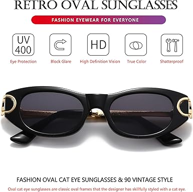 AIEYEZO Retro Oval Sunglasses for Women 90s-Style Classic Oval Frame Sun Glasses Fashion Vintage Cat Eye Shades