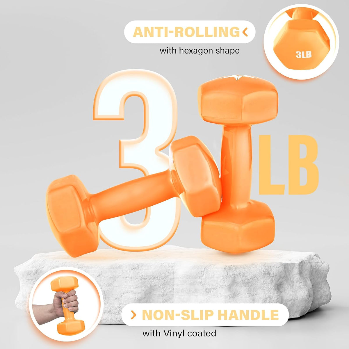 Yes4All Vinyl Hexagon Dumbbell - Dumbbells Set of 2 Hand Weights for Home Gym & Strength Training (2-15 lbs Weight Options)