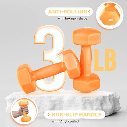 Yes4All Vinyl Hexagon Dumbbell - Dumbbells Set of 2 Hand Weights for Home Gym & Strength Training (2-15 lbs Weight Options)