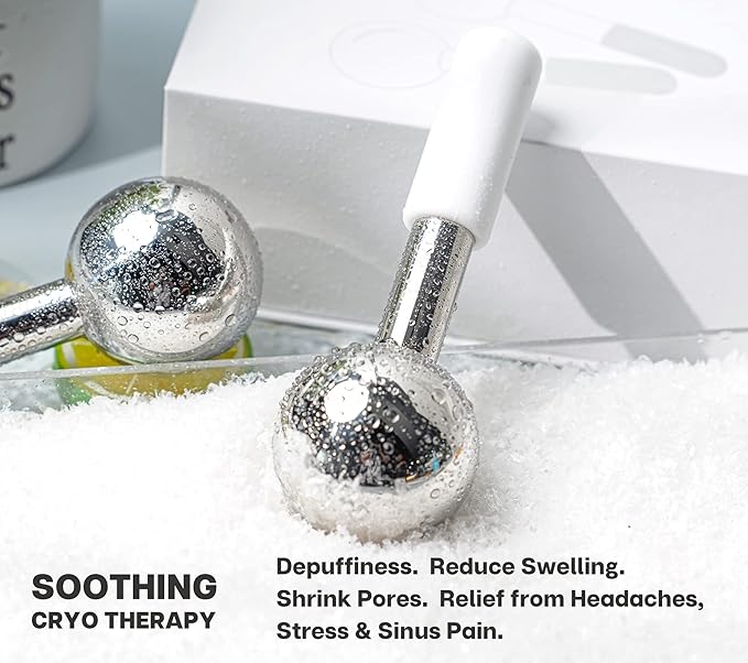 ICE Globes for Facials  Gua Sha Set, Gua Sha Facial Tools and Cryo Sticks with Unbreakable Steel, Face Massager Cooling Rollers for Dark Circles, Puffiness and Lymphatic Drainage (White)