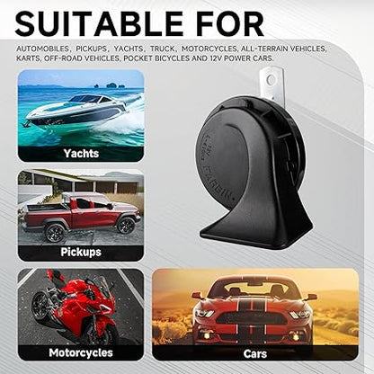 FARBIN Compact Horn 12V Car Horn Loud Low-Tone 410HZ Waterproof Auto Horn Electric Snail Horn Universal for Any 12V Vehicles (Single low pitched snail horn, 12v)