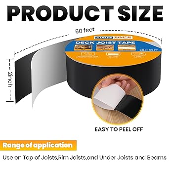 ADHES Deck Joist Tape 2 inch, 2" x 50' Weather Resistance  Waterproof Joist Tape for Decking, Deck Flashing Tape, Butyl Joist Tape, Ideal for Wood Decks Beams Roof, Outdoor Construction Use