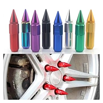20pcs JDM Racing Car Accessories Wheel Nuts M12x1.5 M12x1.25 Aluminum 60mm Extended Tuner Spike Lug Nuts for Cadillac Lincoln(Green 20pcs,M12x1.5)