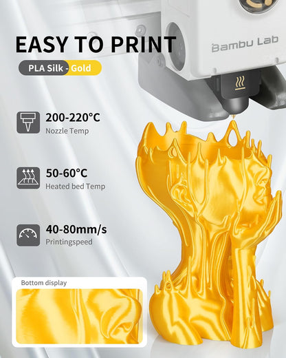 LANDU Silk PLA Filament 1.75mm Silver 1KG, 3D Printer Filament Dimensional Accuracy +/- 0.02mm, 1kg Cardboard Spool(2.2lbs), Neatly Wound 3D Printing Filament Fits for Most FFF 3D Printers, Silver