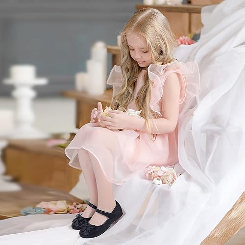 Hehainom Girls Dress Shoes, Flower Toddler/Little Kid Girl Shoes, Bowknot Mary Jane Ballerina Flat Shoes for School Party