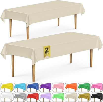 DecorRack 2 Rectangular Tablecloths BPA-Free Plastic, 54 x 108 inch, Dining Table Cover Cloth Rectangle for Parties, Picnic, Camping and Outdoor, Disposable or Reusable in Ivory (2 Pack)